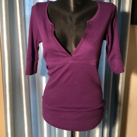 Victoria's Secret Tops - Victoria’s Secret ribbed purple low cut V-Neck T